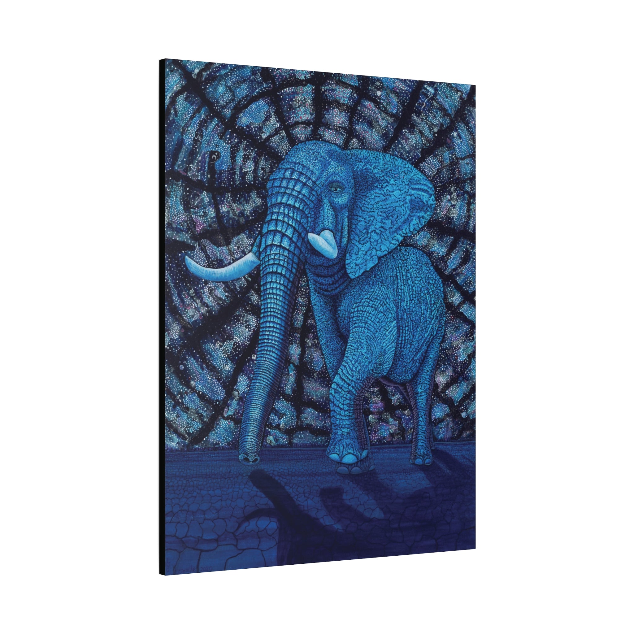 Safari Blue Elephant 1.  Stretched Canvas Print