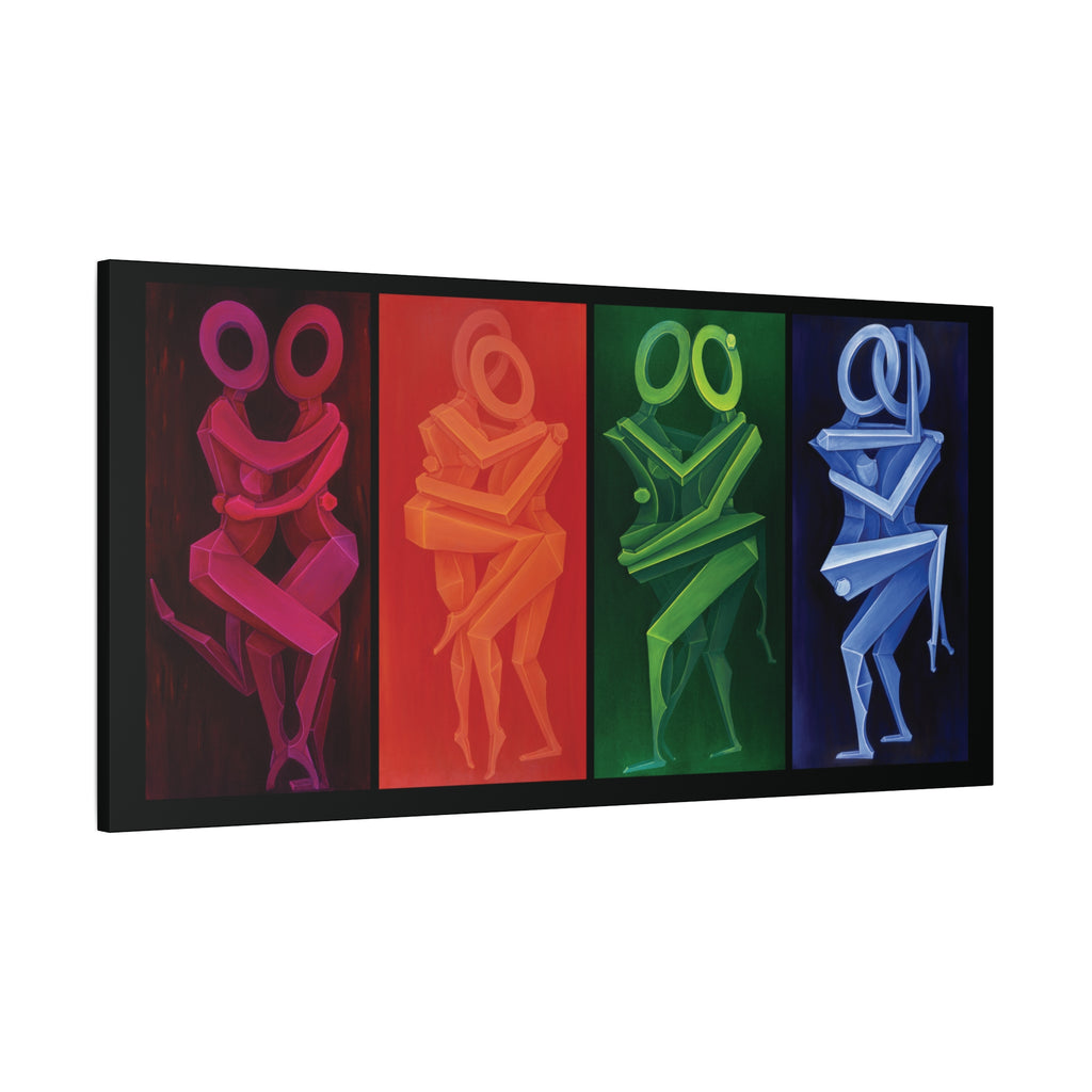 The Lovers Stretched Canvas Print; Red Orange Green Blue