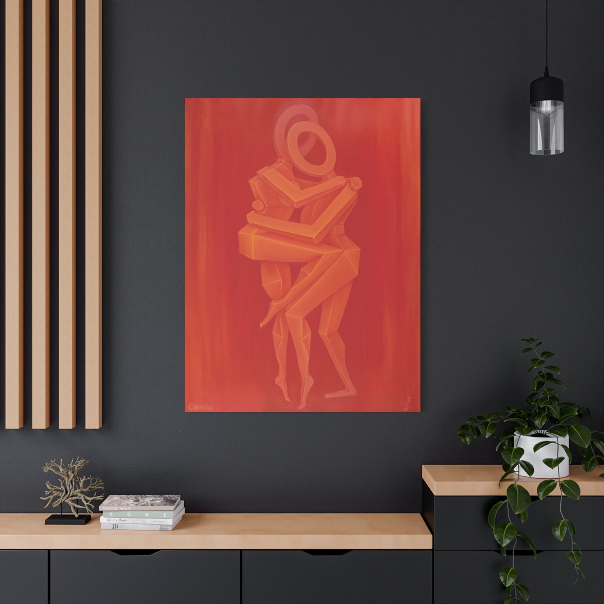 The Lovers Orange Stretched Canvas Print