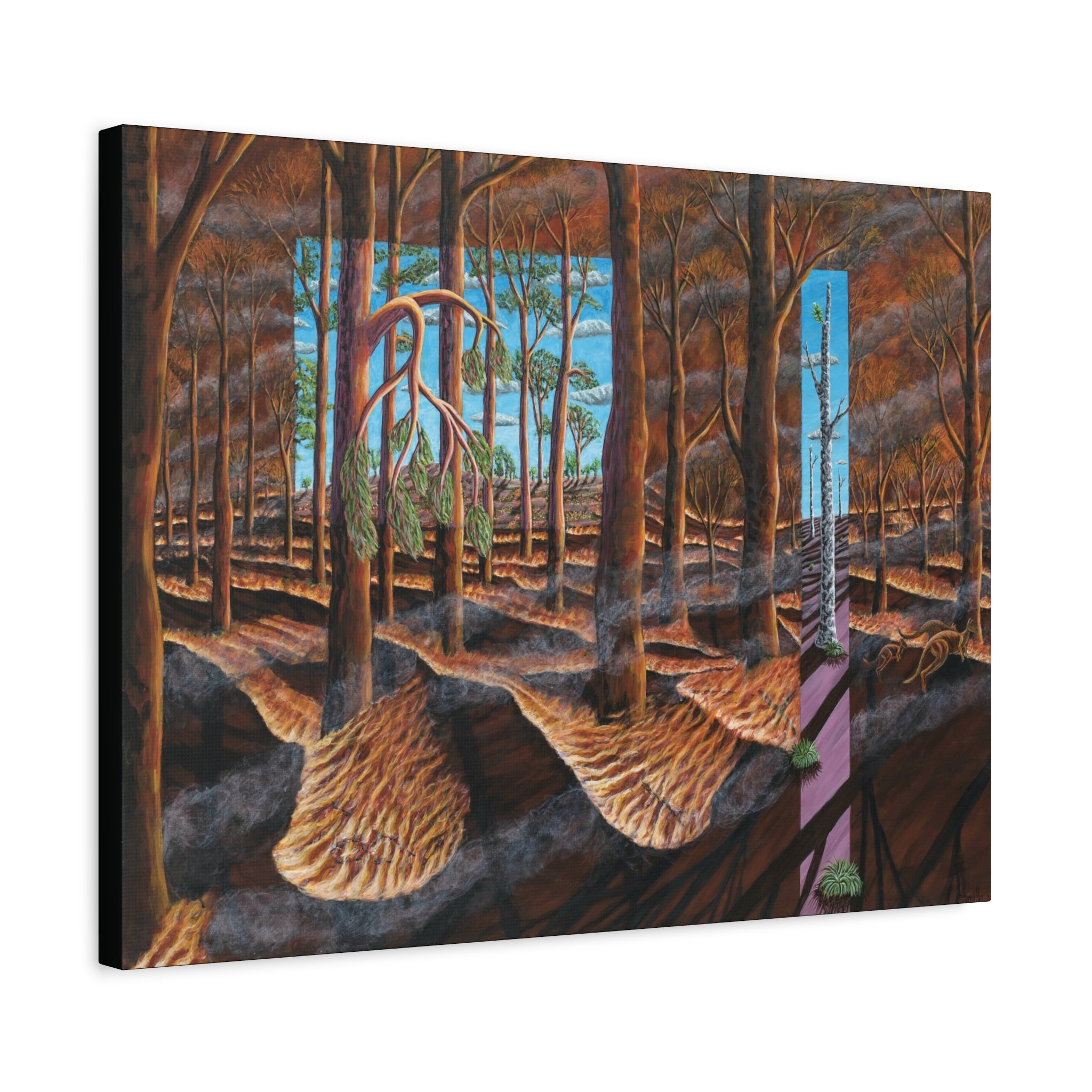 1F. "Before, During, and After the Fire" Stretched Canvas Print