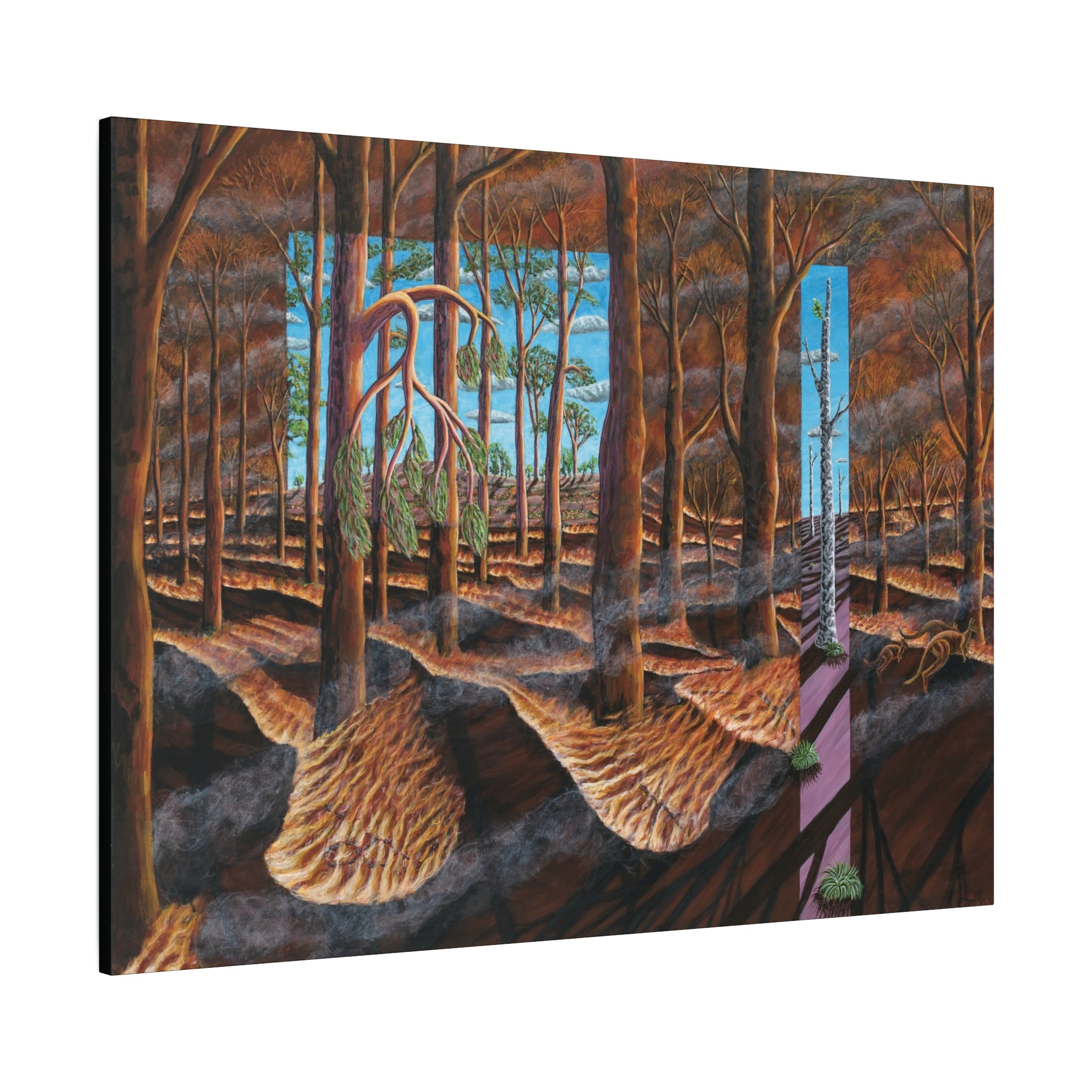 1F. "Before, During, and After the Fire" Stretched Canvas Print