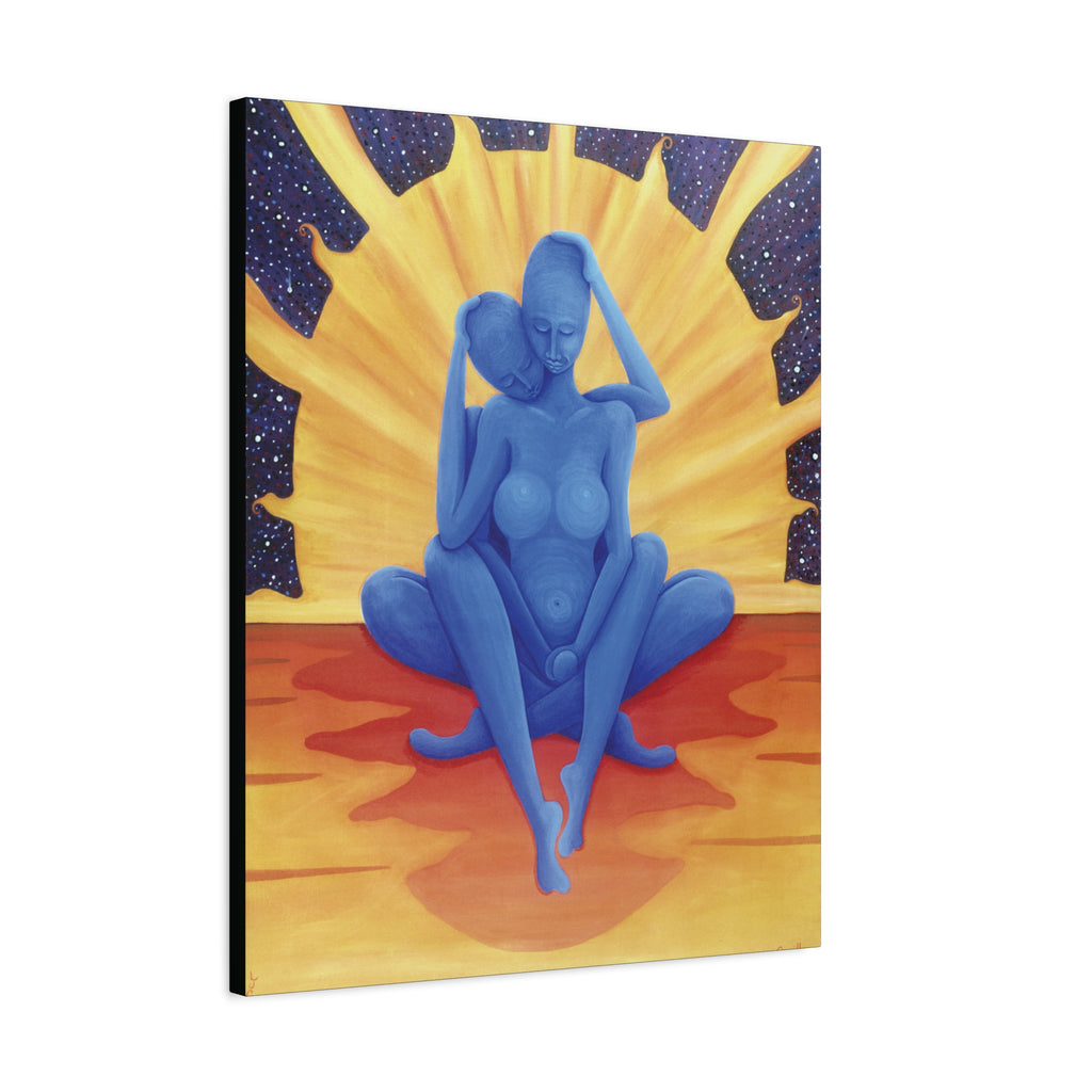 2C. The Lovers. Blue Embrace Canvas Print — Surreal Couples Art on Matte Stretched Canvas