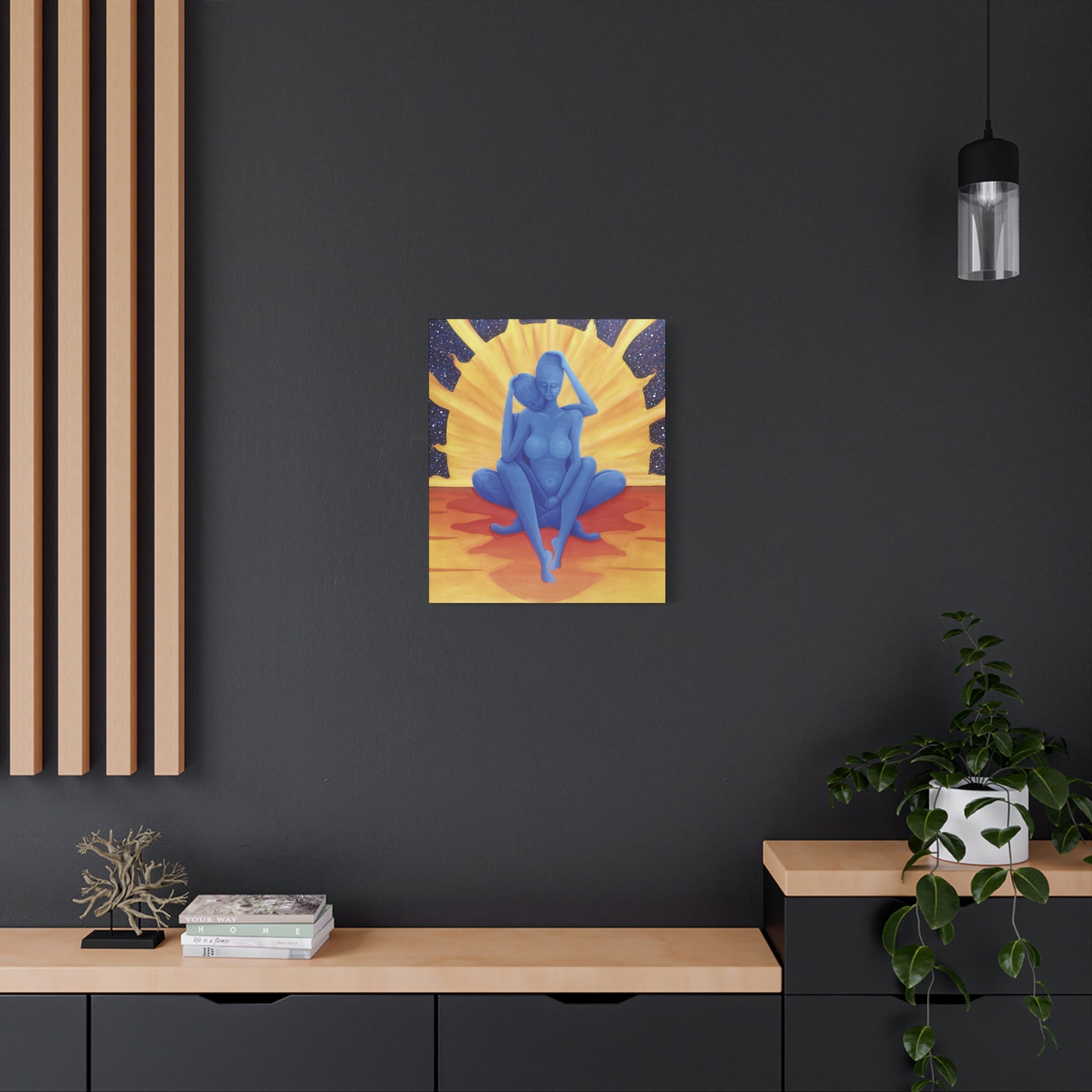 2C. The Lovers. Blue Embrace Canvas Print — Surreal Couples Art on Matte Stretched Canvas