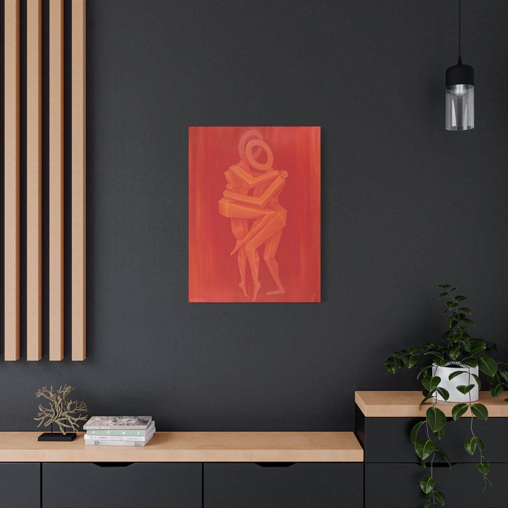 The Lovers Orange Stretched Canvas Print