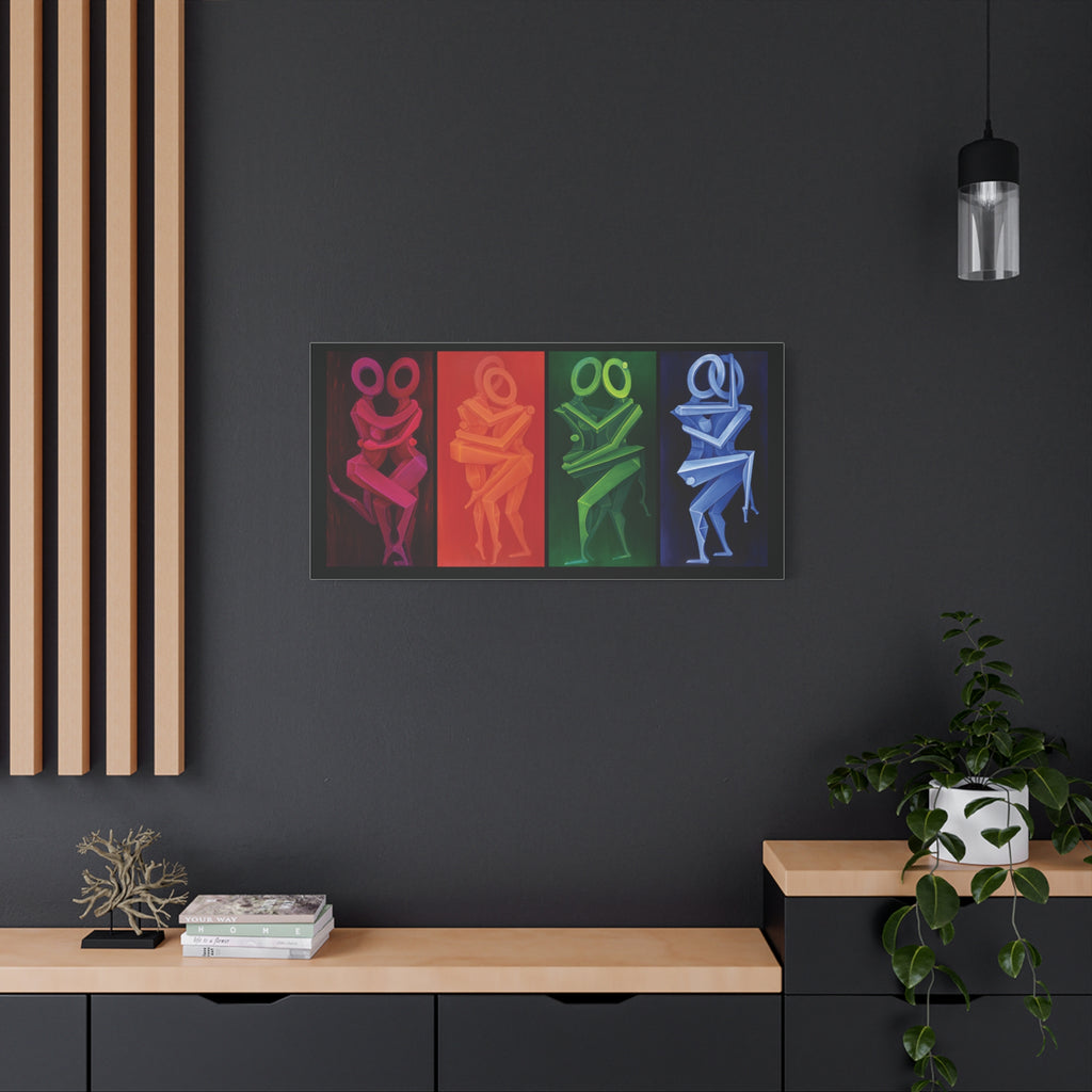 The Lovers Stretched Canvas Print; Red Orange Green Blue