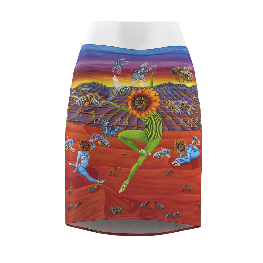 5D. Honey and the Bees. Pencil Skirt — Spring  Dance Print