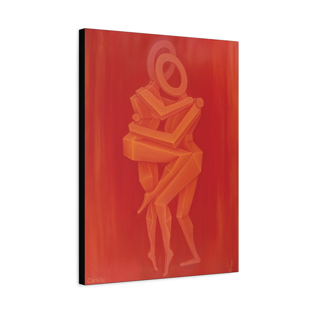 The Lovers Orange Stretched Canvas Print