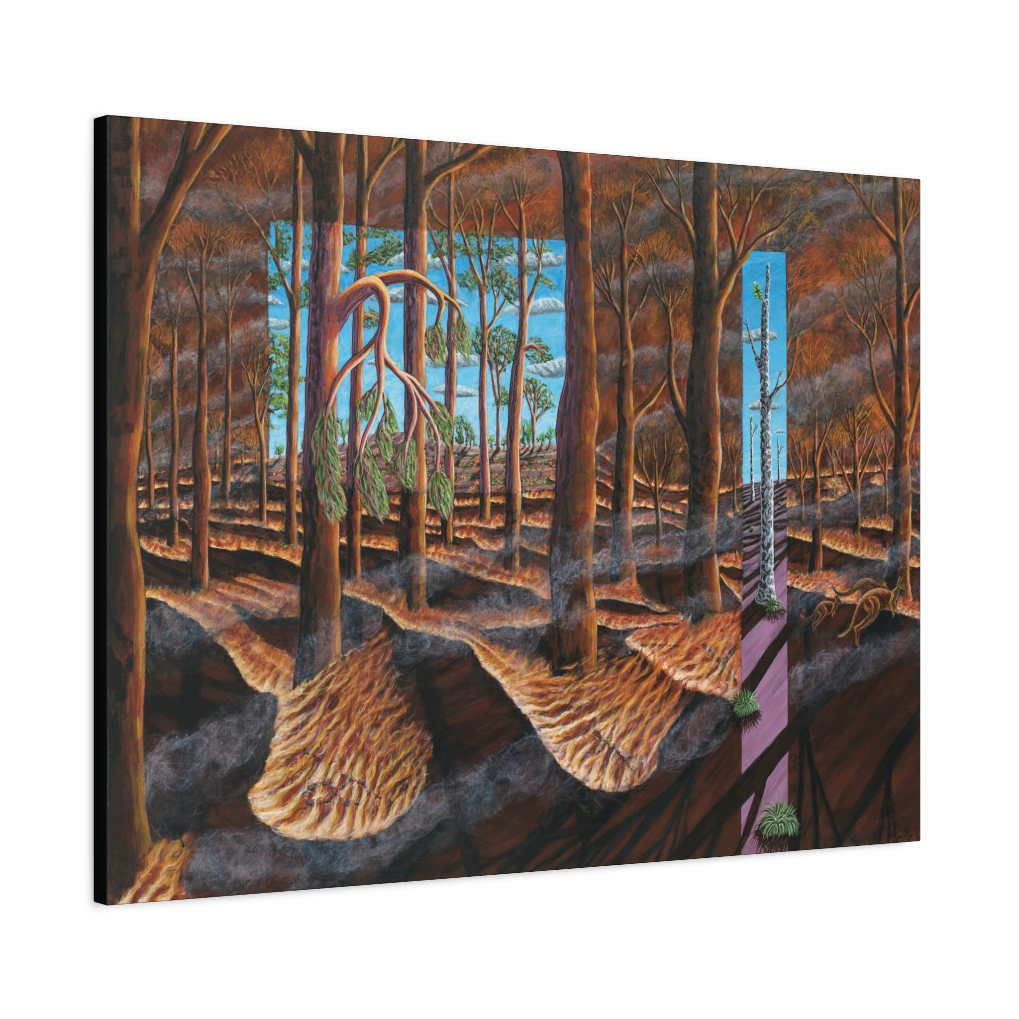 1F. "Before, During, and After the Fire" Stretched Canvas Print