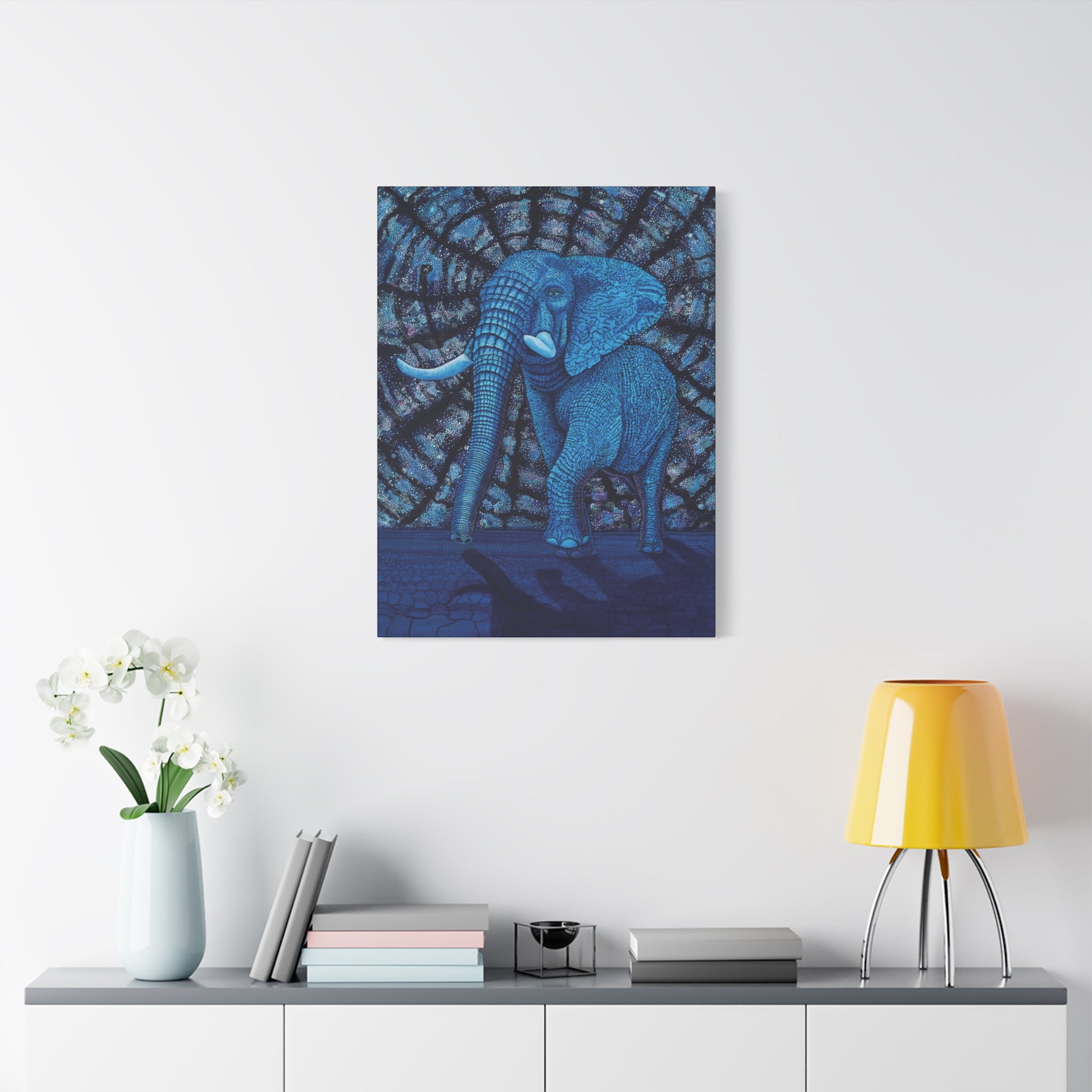 Safari Blue Elephant 1.  Stretched Canvas Print