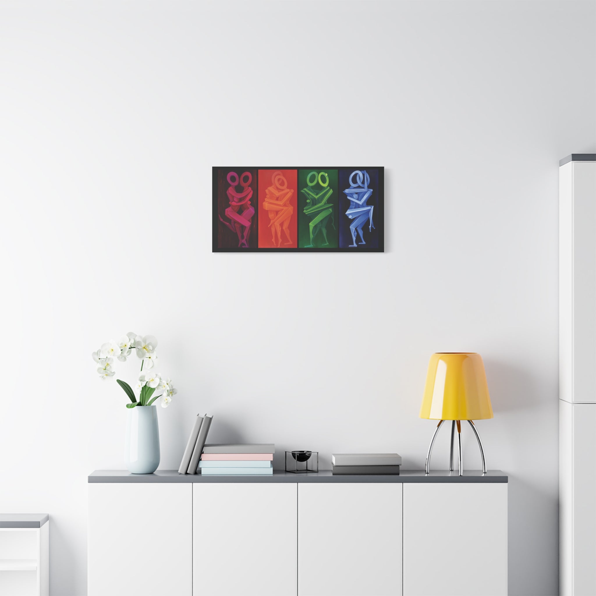 The Lovers Stretched Canvas Print; Red Orange Green Blue