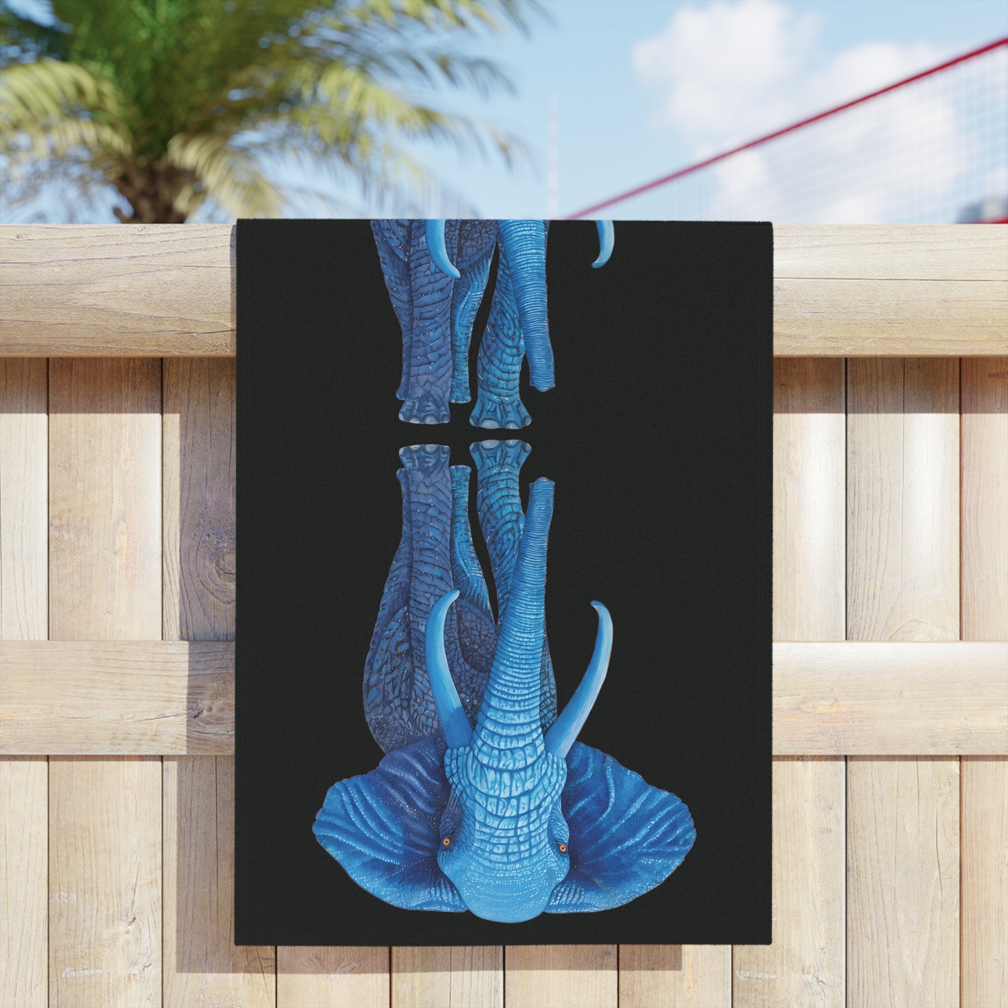 Blue Elephant Beach Towel on Black