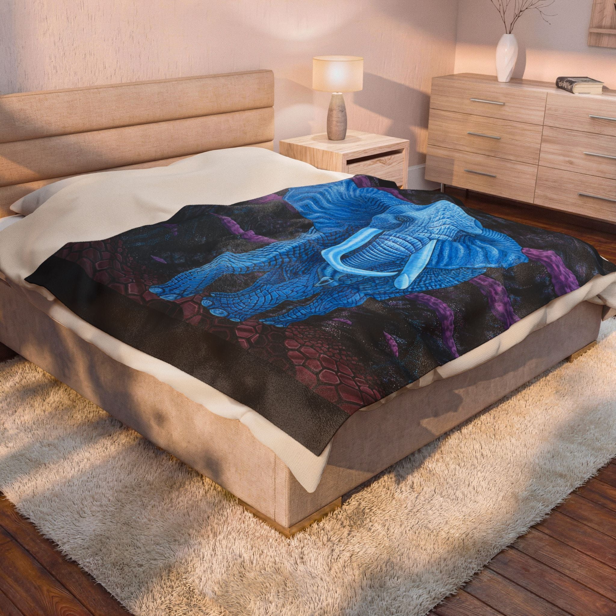 Safari Midnight Visitor Velveteen Plush Blanket