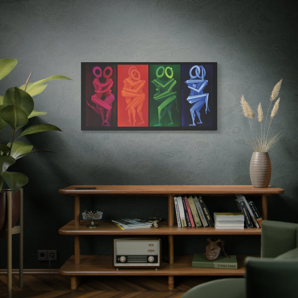 The Lovers Stretched Canvas Print; Red Orange Green Blue