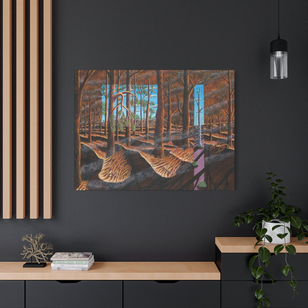 1F. "Before, During, and After the Fire" Stretched Canvas Print