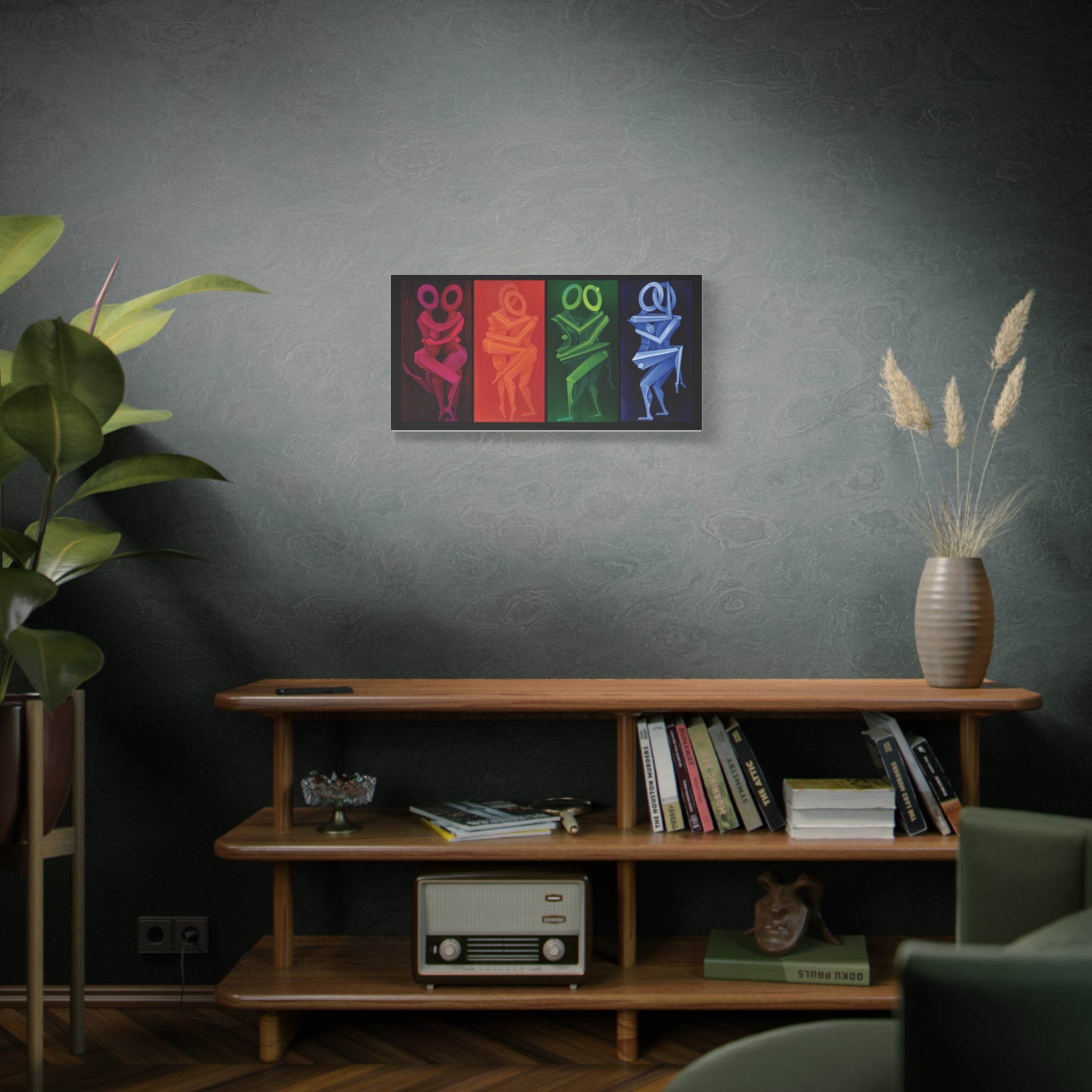 The Lovers Stretched Canvas Print; Red Orange Green Blue