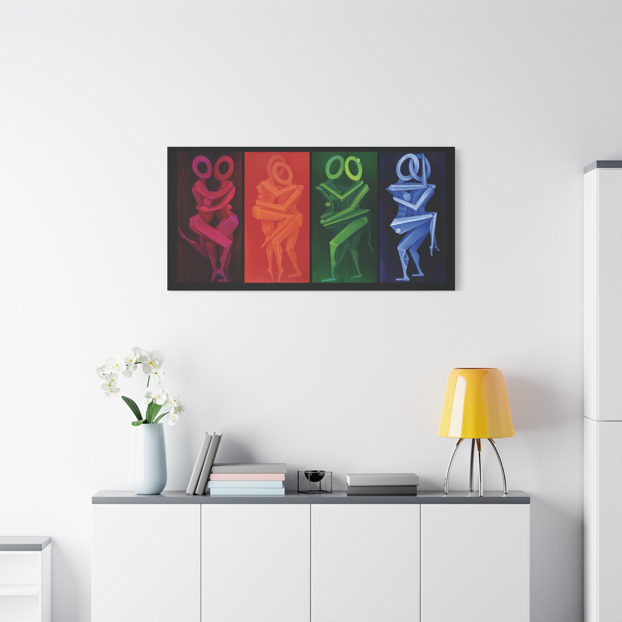 The Lovers Stretched Canvas Print; Red Orange Green Blue