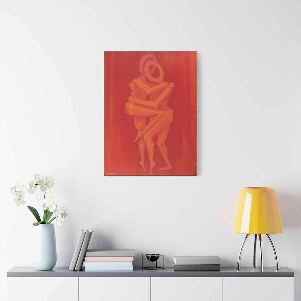 The Lovers Orange Stretched Canvas Print