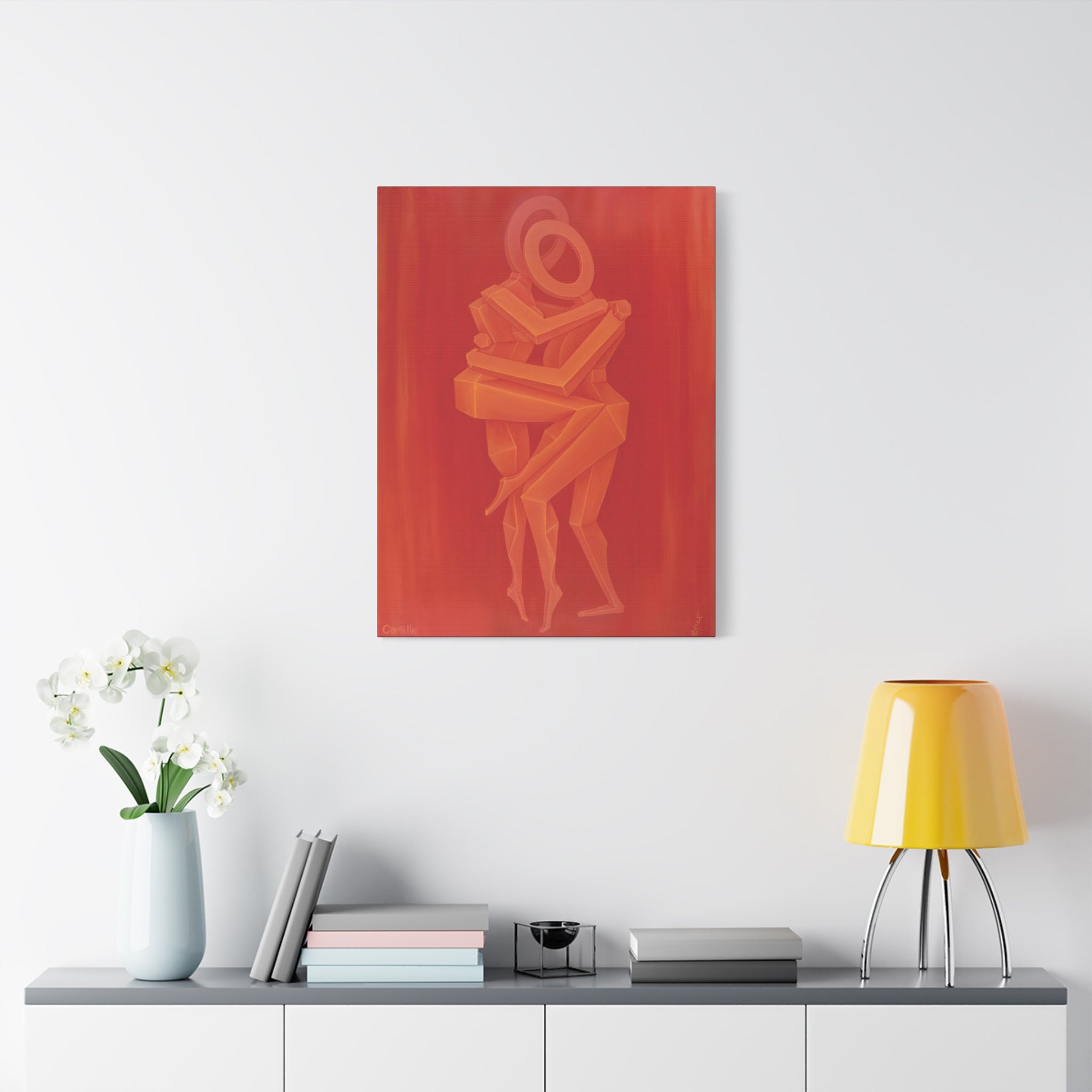 The Lovers Orange Stretched Canvas Print