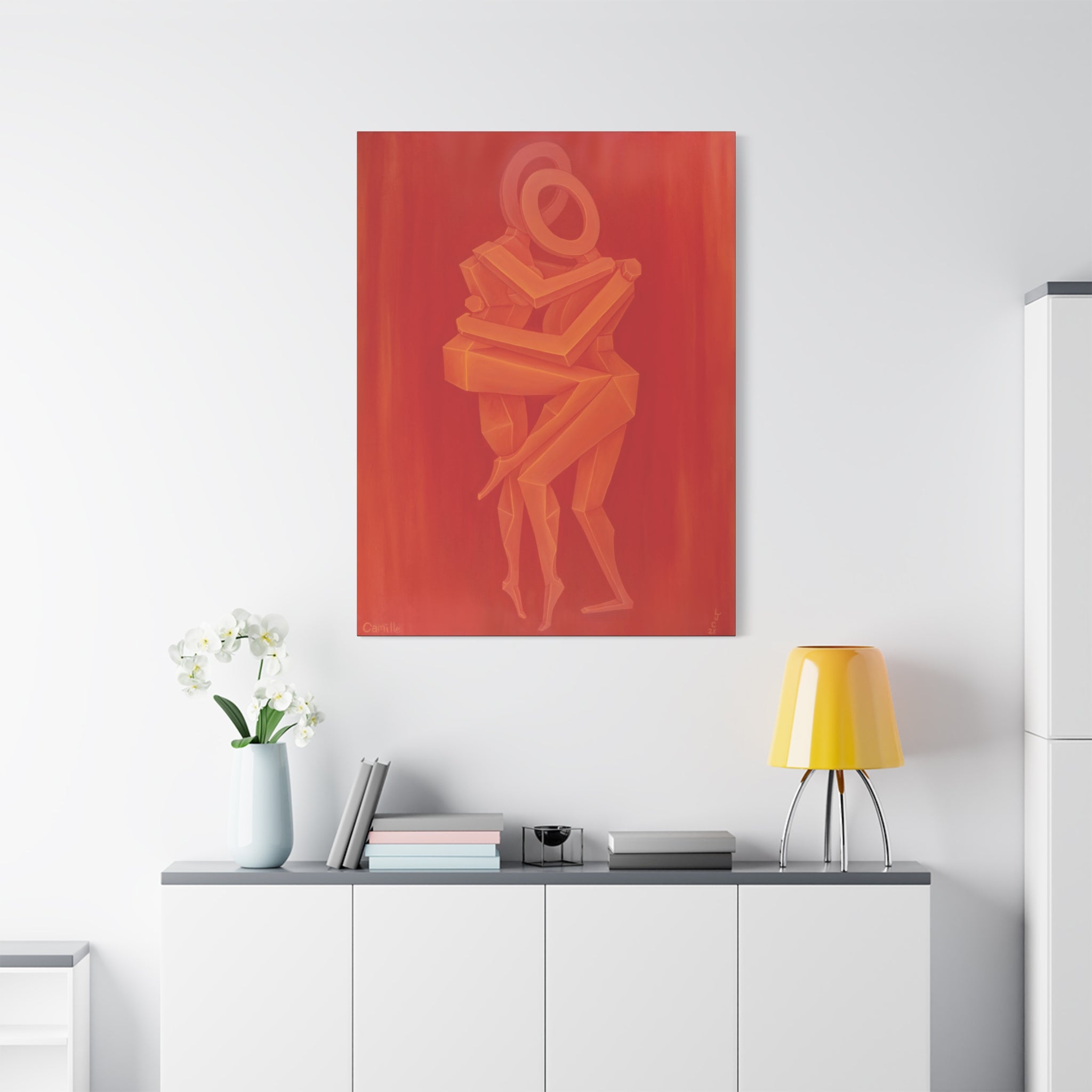 The Lovers Orange Stretched Canvas Print