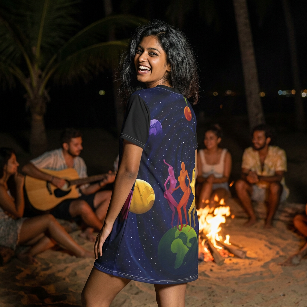 Worlds Apart T-Shirt Dress - star crossed lovers