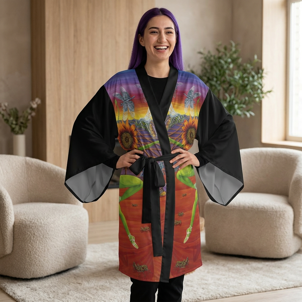 Honey and the Bees Long Sleeve Kimono Robe (AOP)