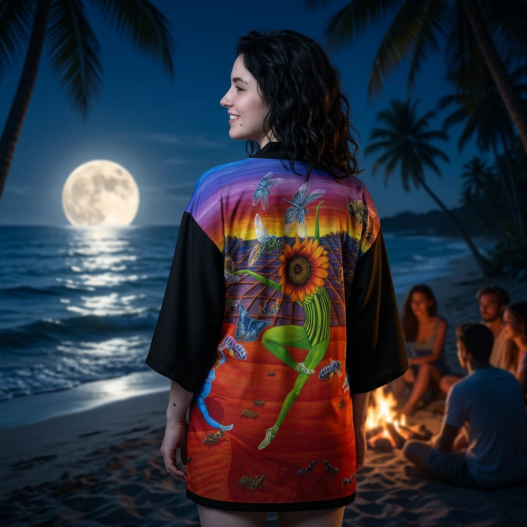 Honey and the Bees Long Sleeve Kimono Robe (AOP)