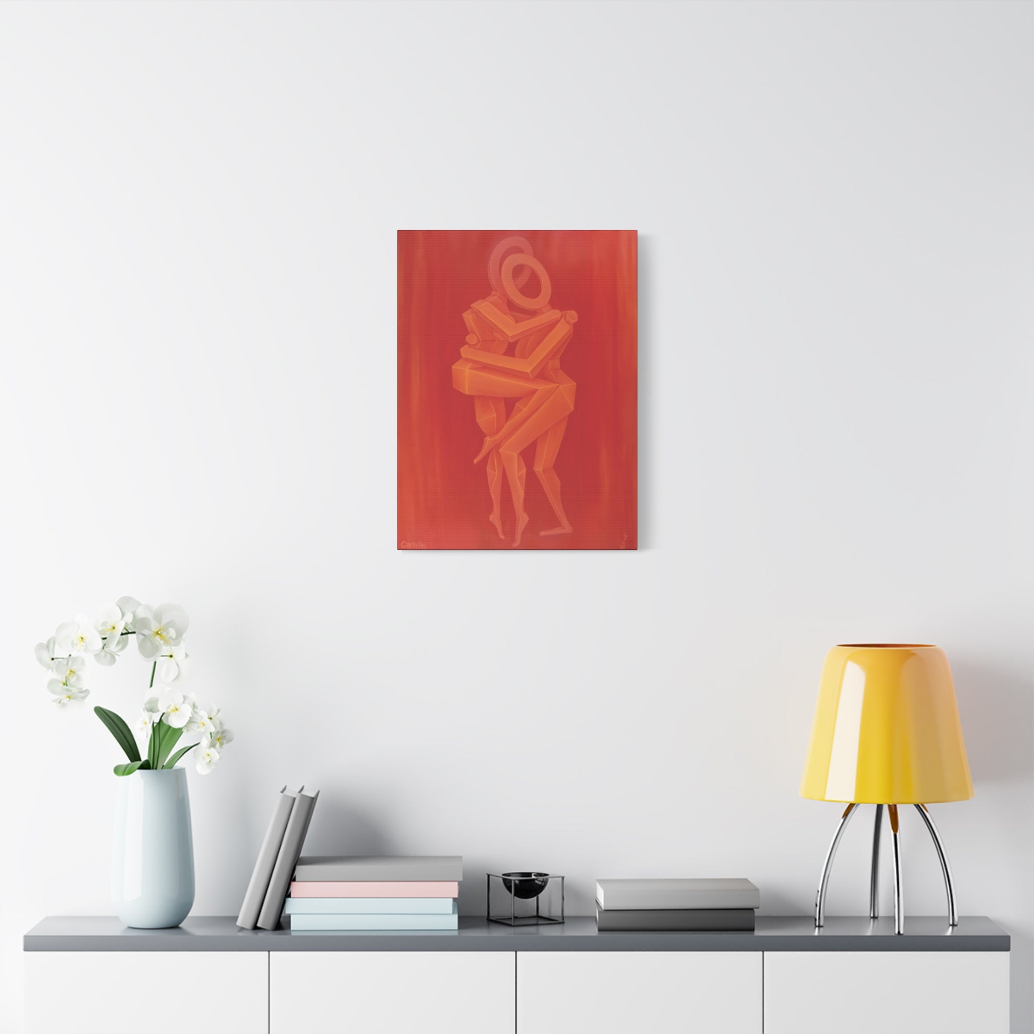 1L. The Lovers Orange Stretched Canvas Print