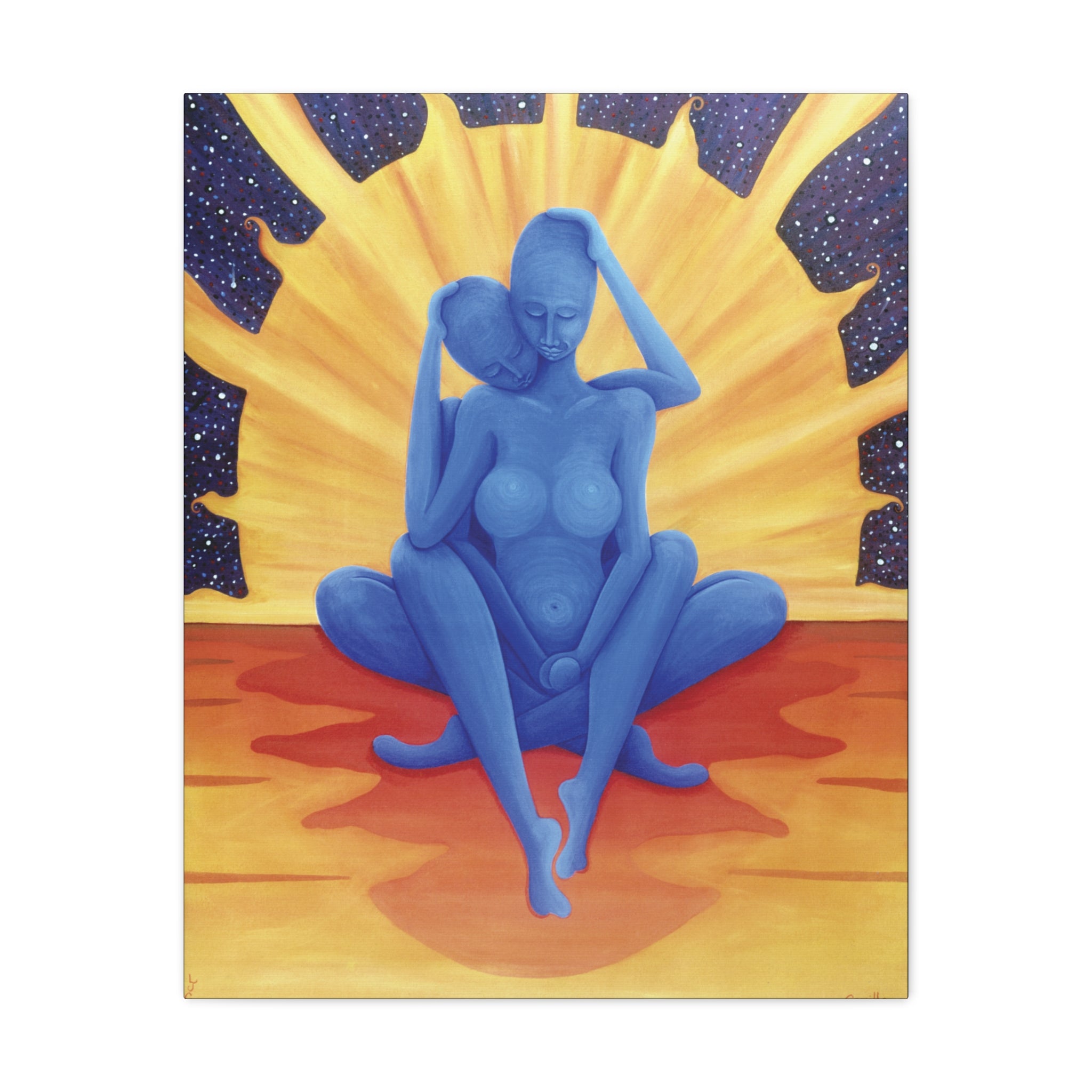2C. The Lovers. Blue Embrace Canvas Print — Surreal Couples Art on Matte Stretched Canvas