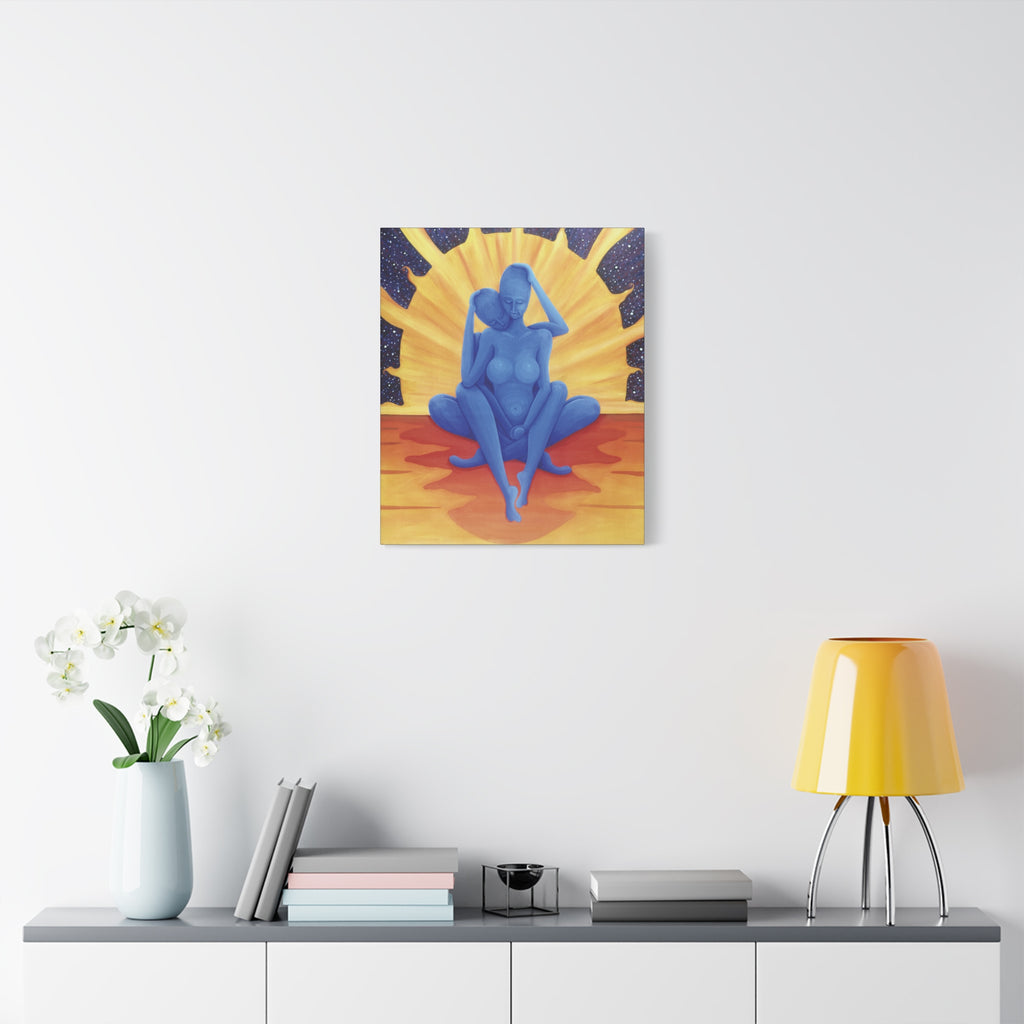 2C. The Lovers. Blue Embrace Canvas Print — Surreal Couples Art on Matte Stretched Canvas