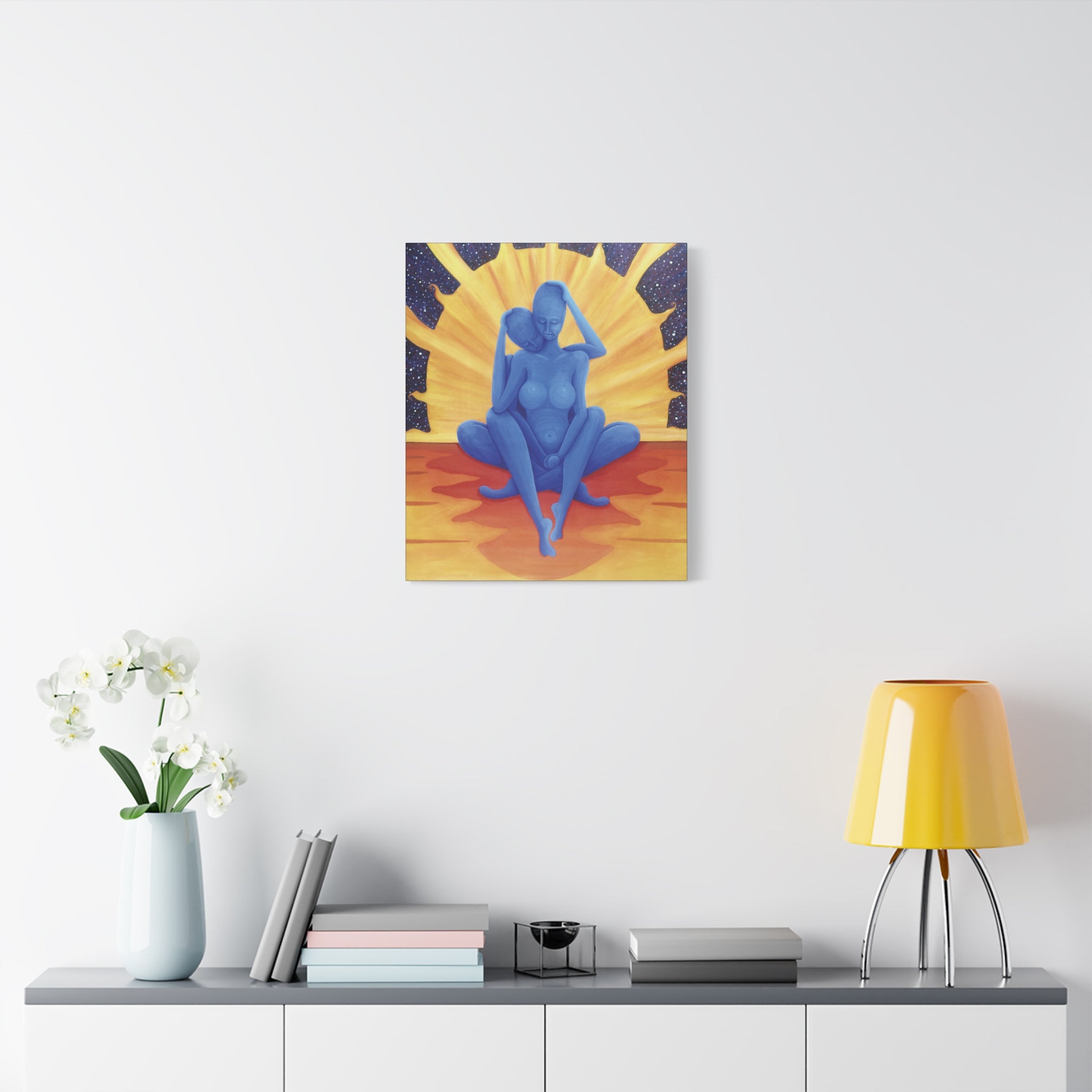 2C. The Lovers. Blue Embrace Canvas Print — Surreal Couples Art on Matte Stretched Canvas