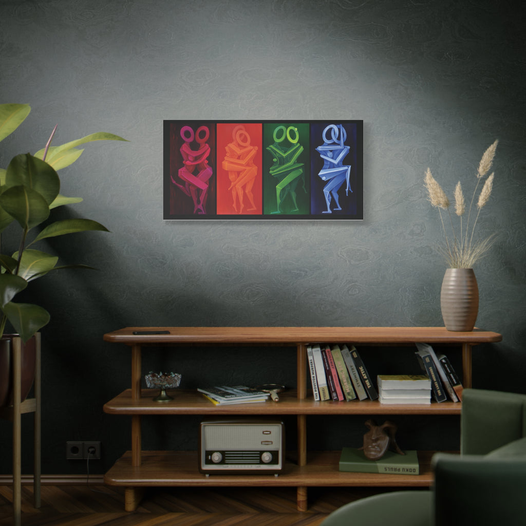 The Lovers Stretched Canvas Print; Red Orange Green Blue