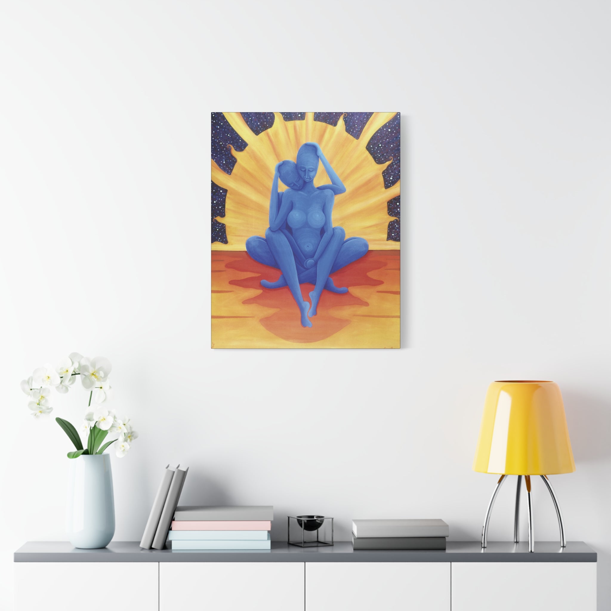 2C. The Lovers. Blue Embrace Canvas Print — Surreal Couples Art on Matte Stretched Canvas