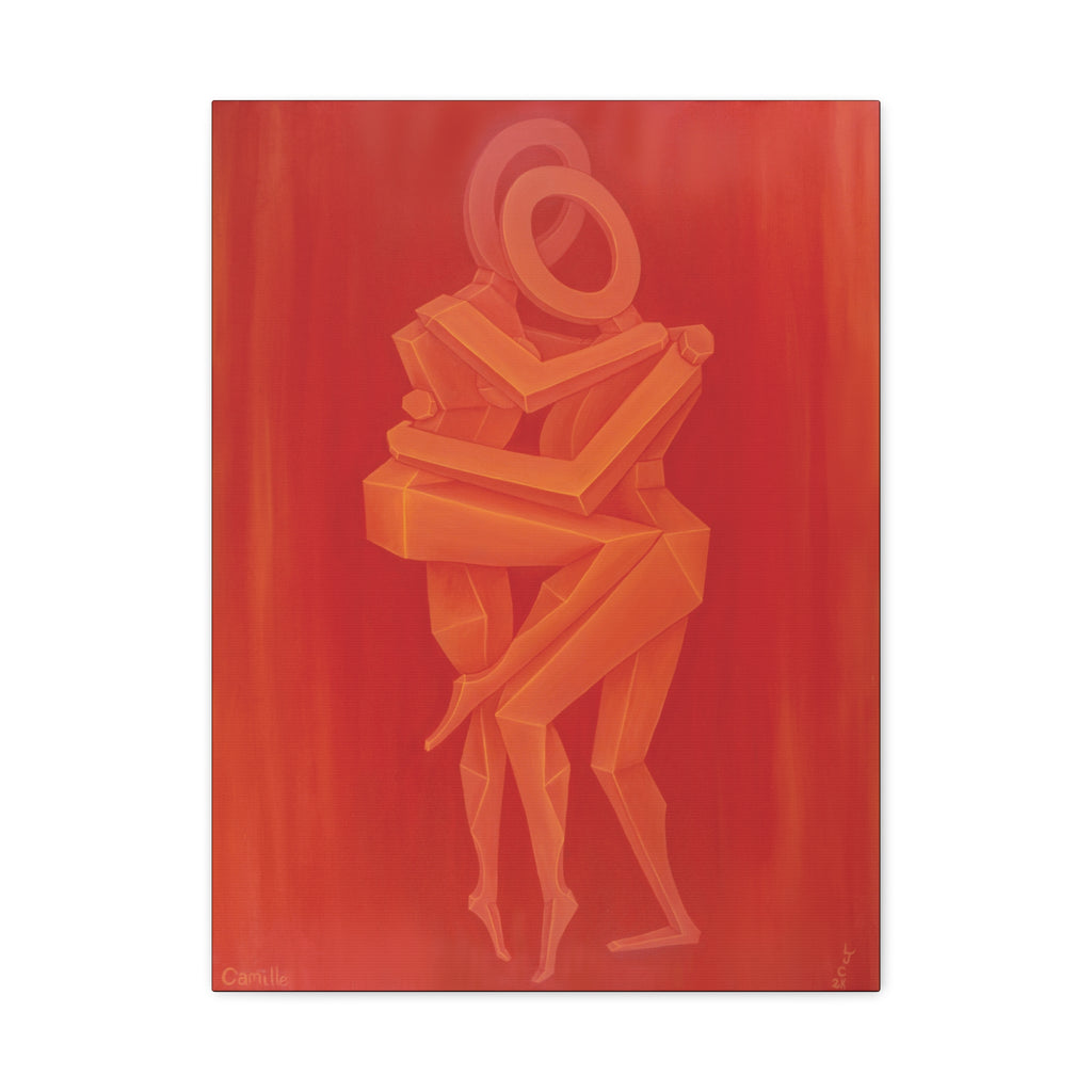 The Lovers Orange Stretched Canvas Print