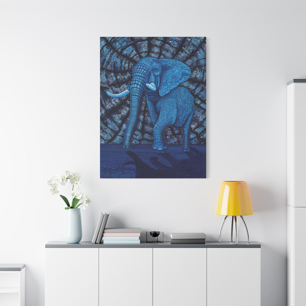 Safari Blue Elephant 1.  Stretched Canvas Print
