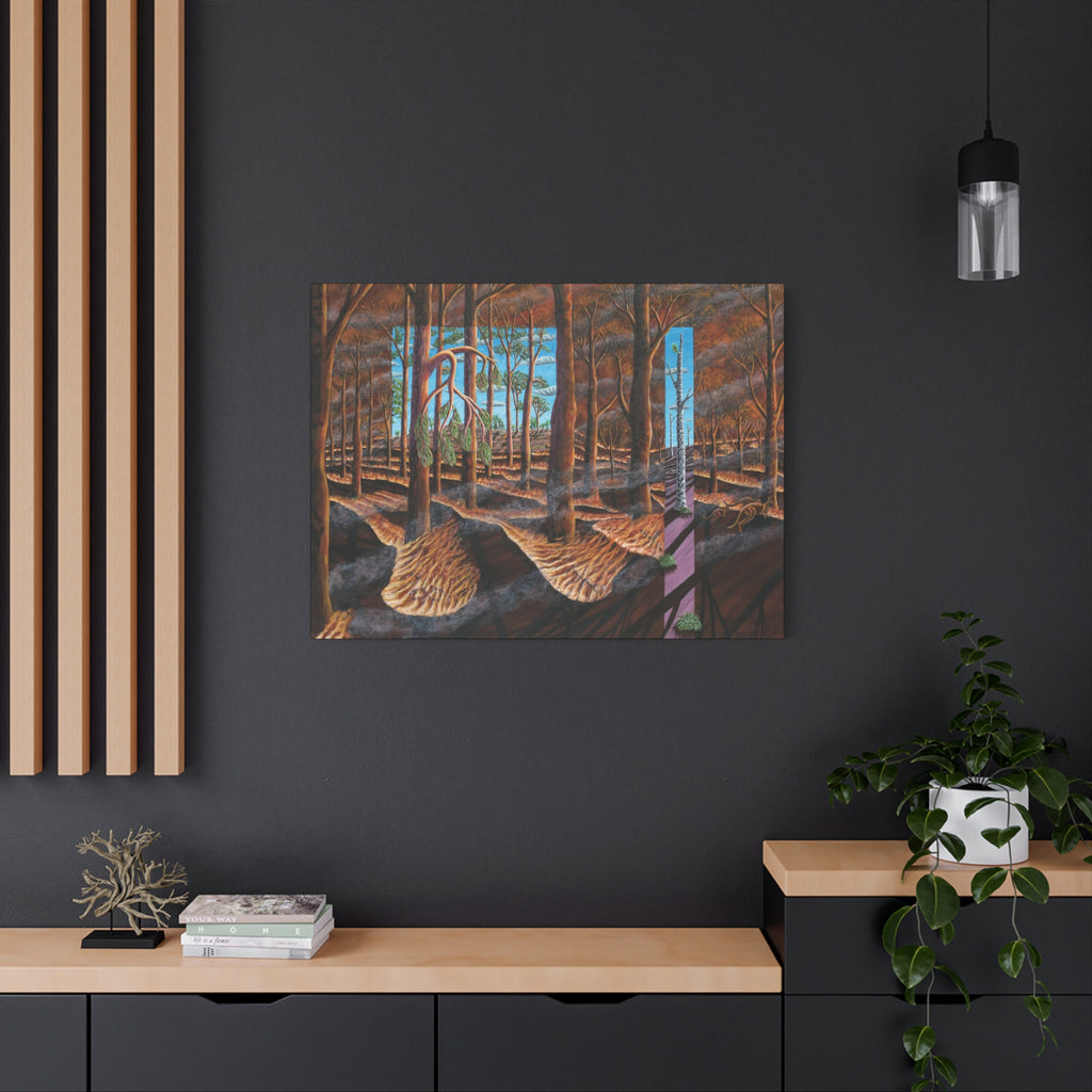 1F. "Before, During, and After the Fire" Stretched Canvas Print