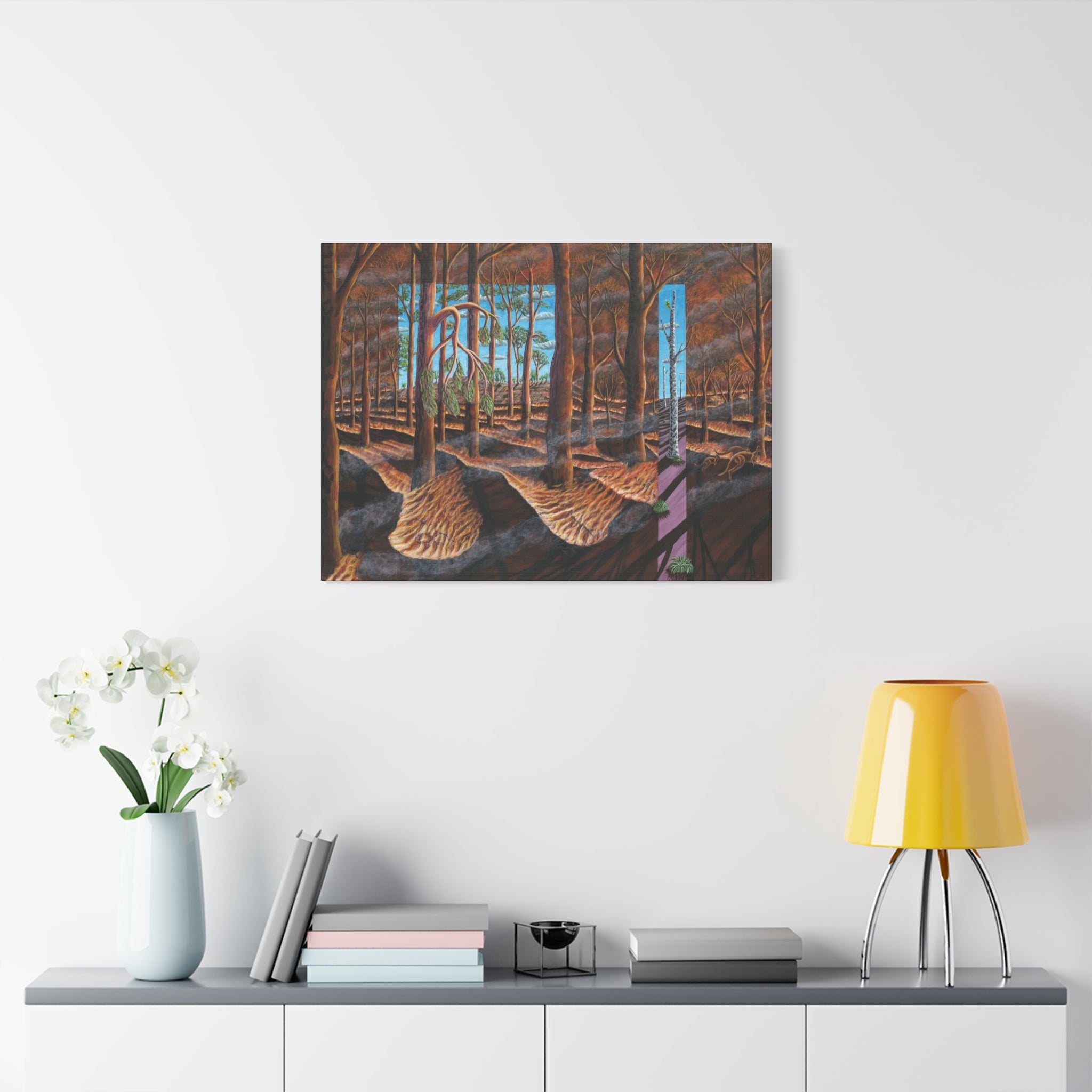 1F. "Before, During, and After the Fire" Stretched Canvas Print