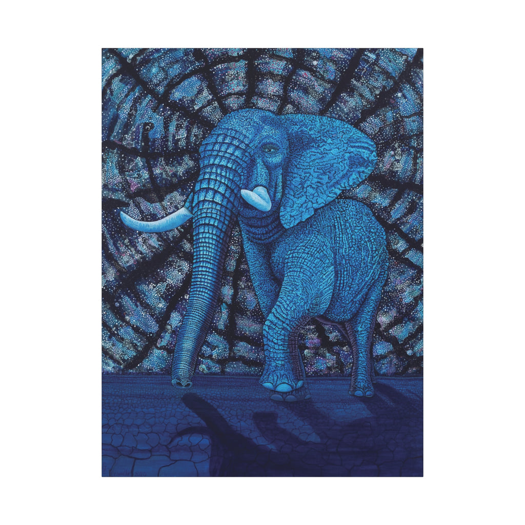 Safari Blue Elephant 1.  Stretched Canvas Print