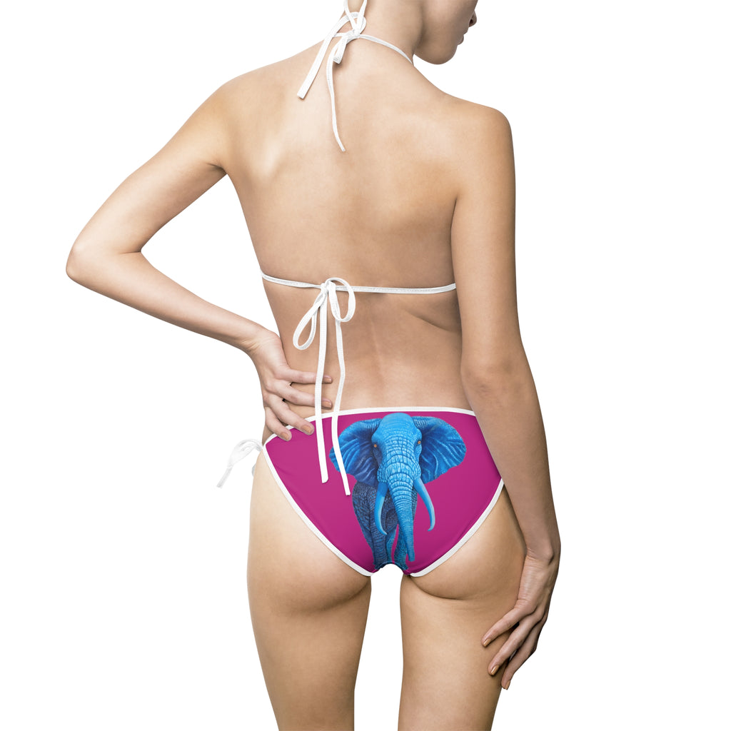 Blue Elephant on Pink — Triangle Swimsuit