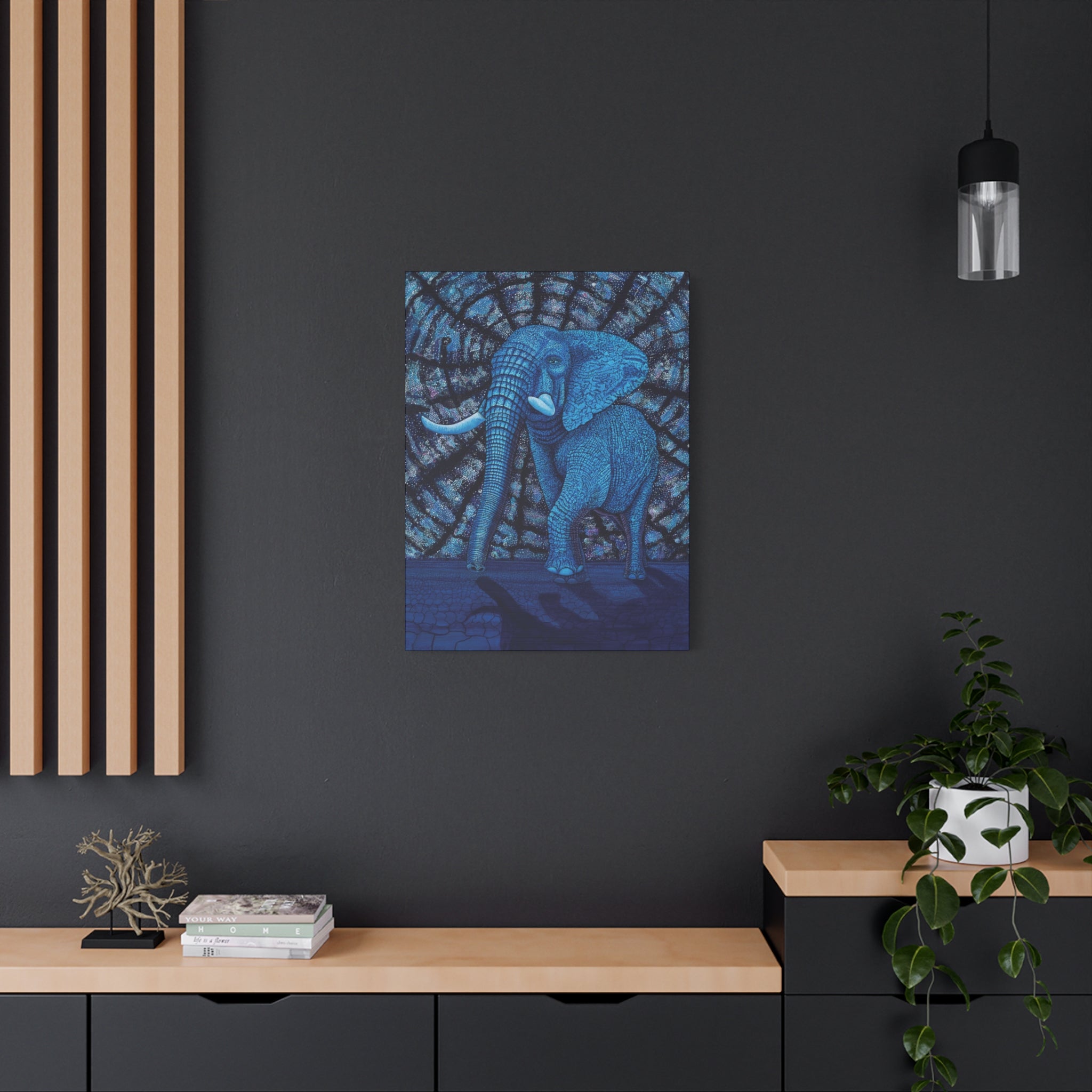 Safari Blue Elephant 1.  Stretched Canvas Print