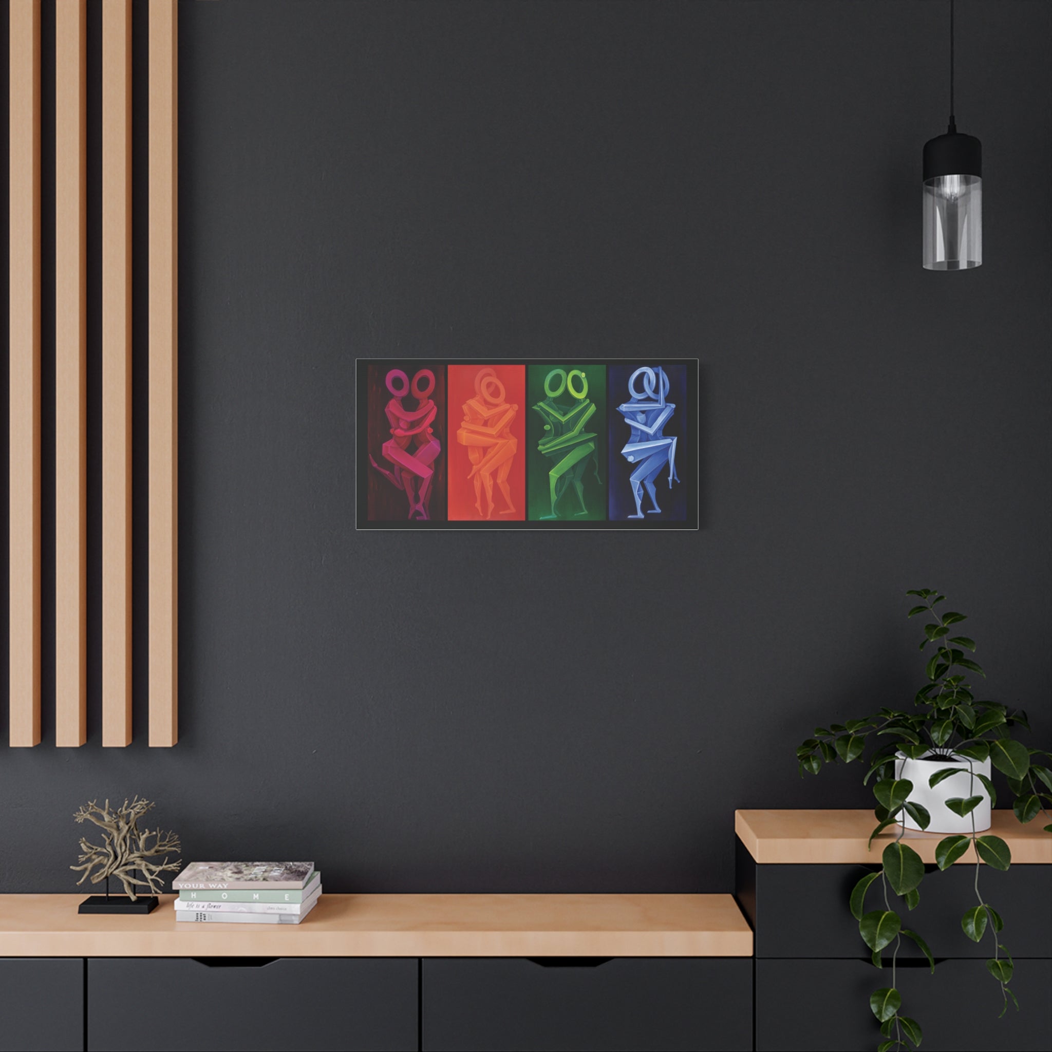 The Lovers Stretched Canvas Print; Red Orange Green Blue