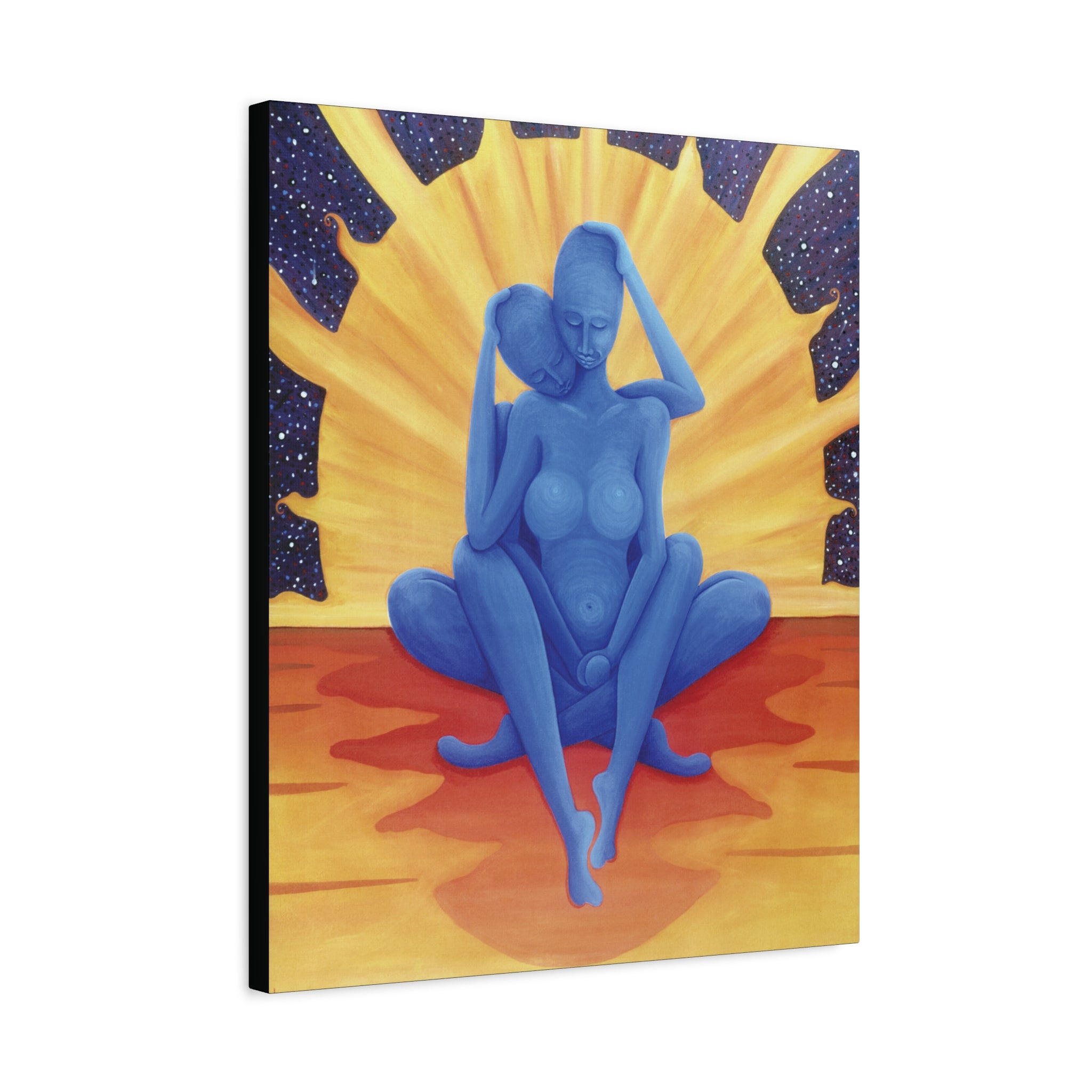 2C. The Lovers. Blue Embrace Canvas Print — Surreal Couples Art on Matte Stretched Canvas