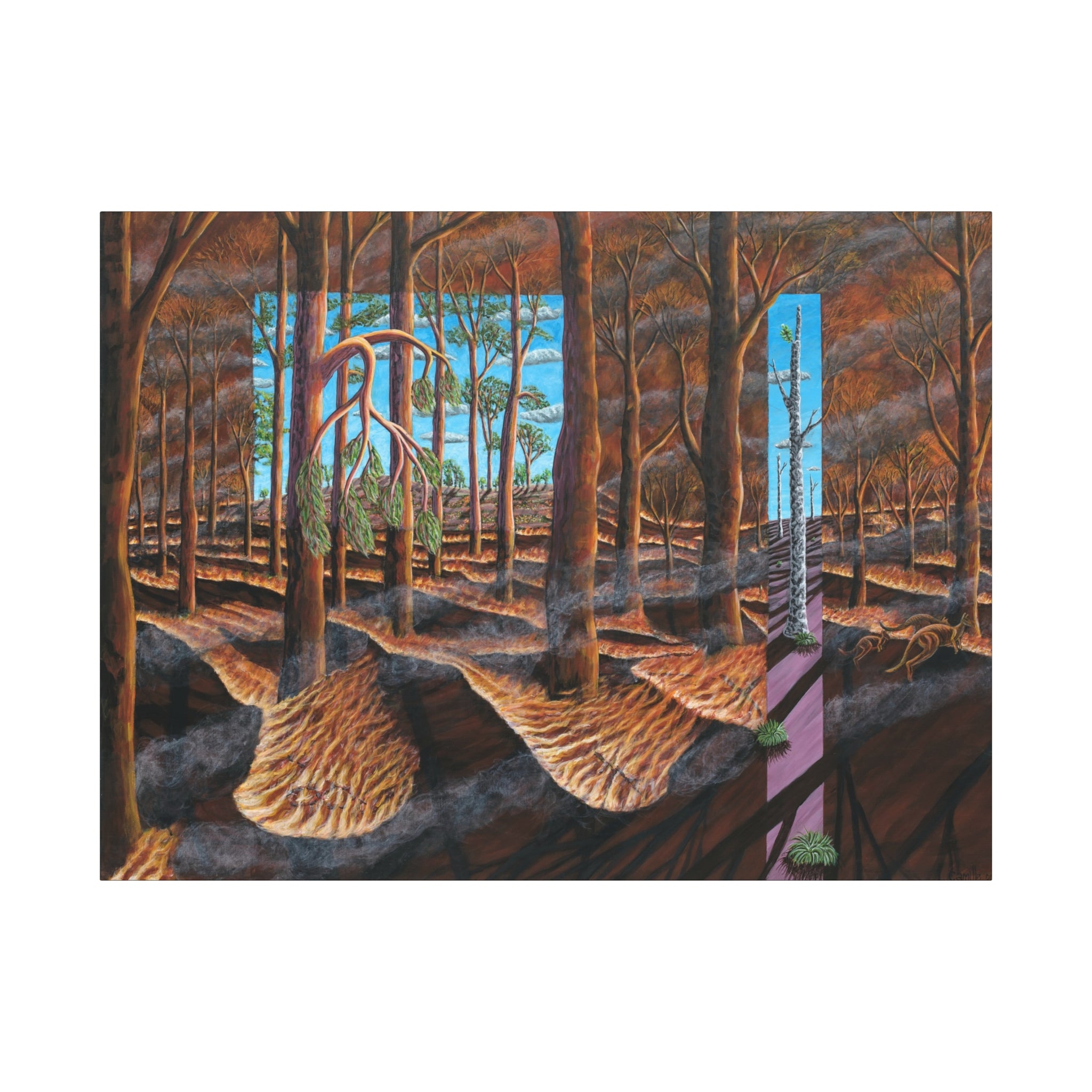 1E. "Before, During, and After the Fire" Stretched Canvas Print