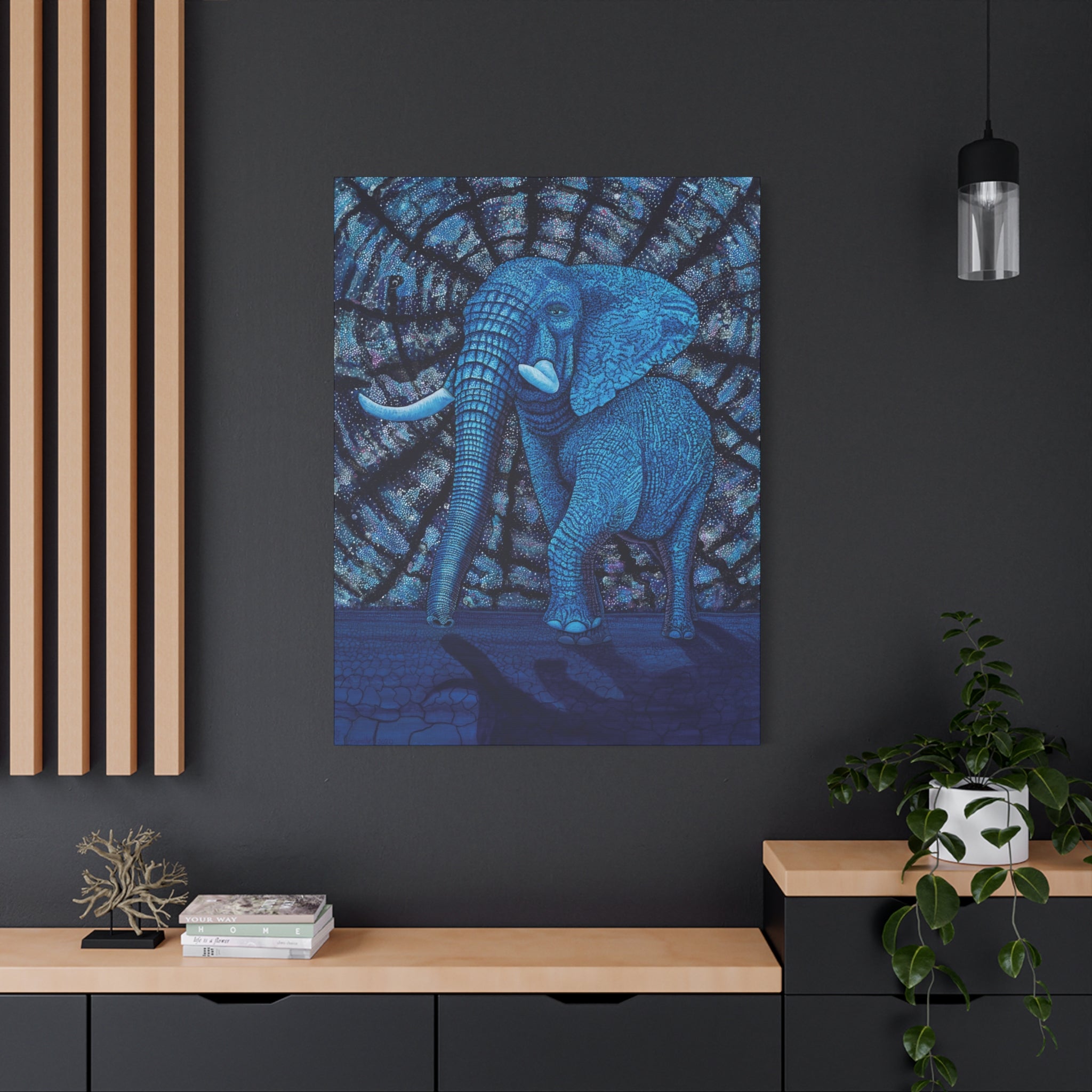Safari Blue Elephant 1.  Stretched Canvas Print