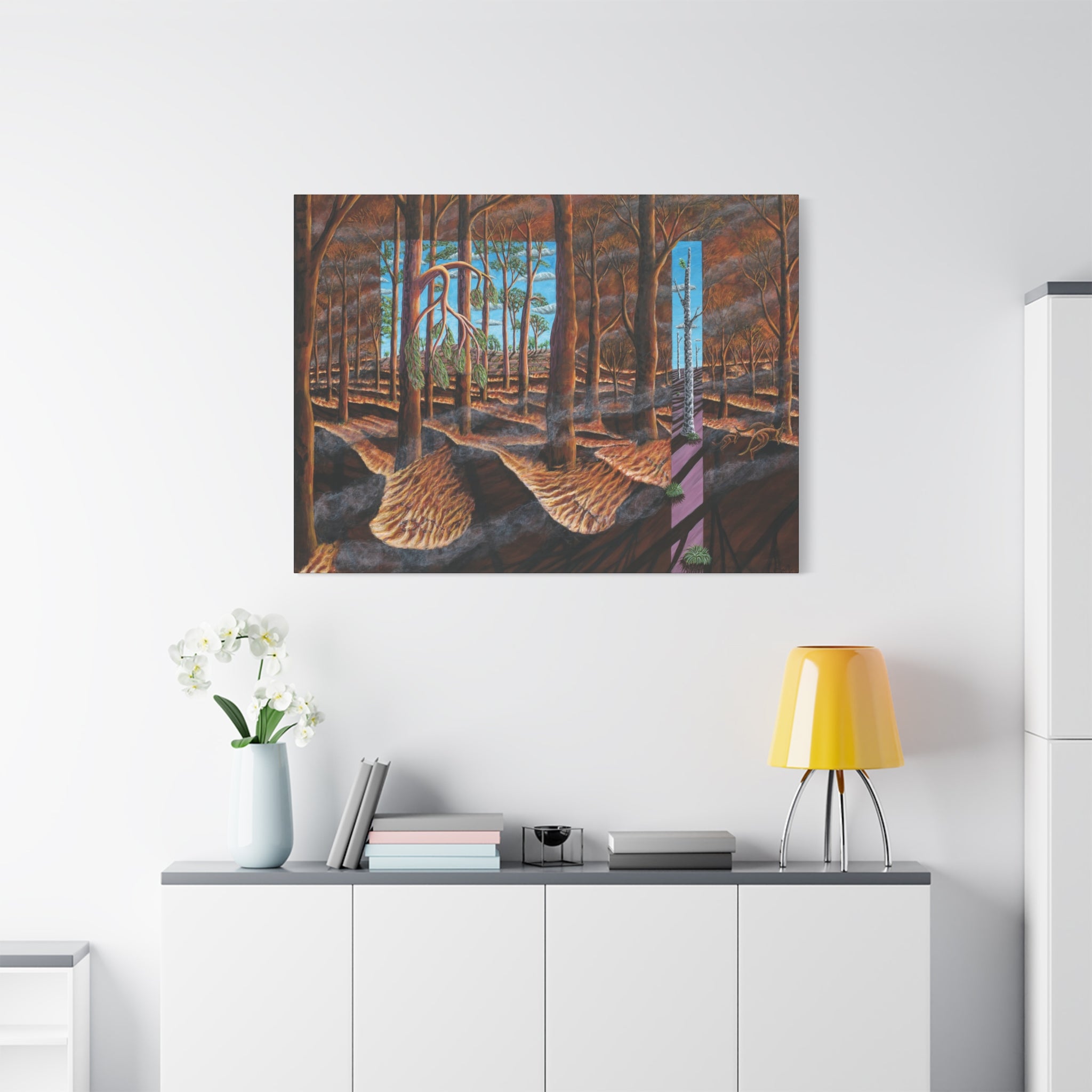 1F. "Before, During, and After the Fire" Stretched Canvas Print