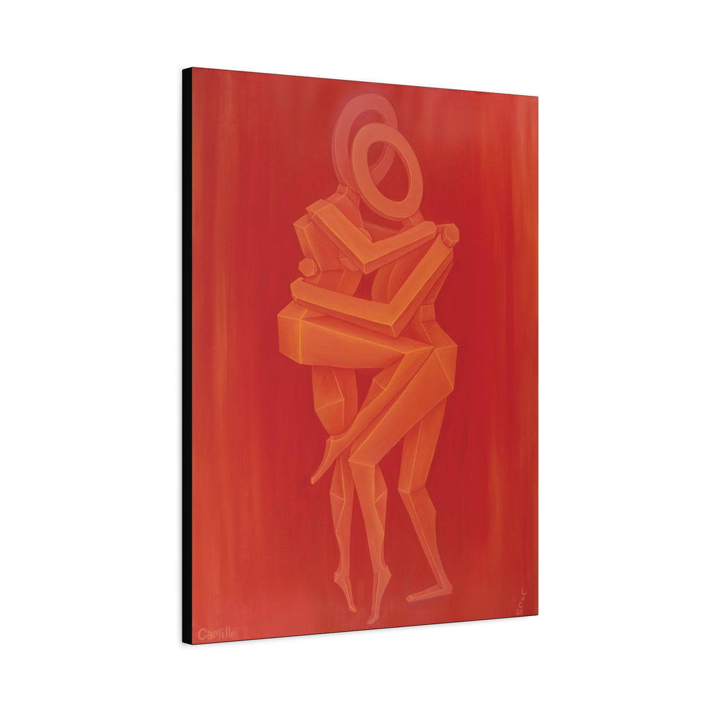 The Lovers Orange Stretched Canvas Print
